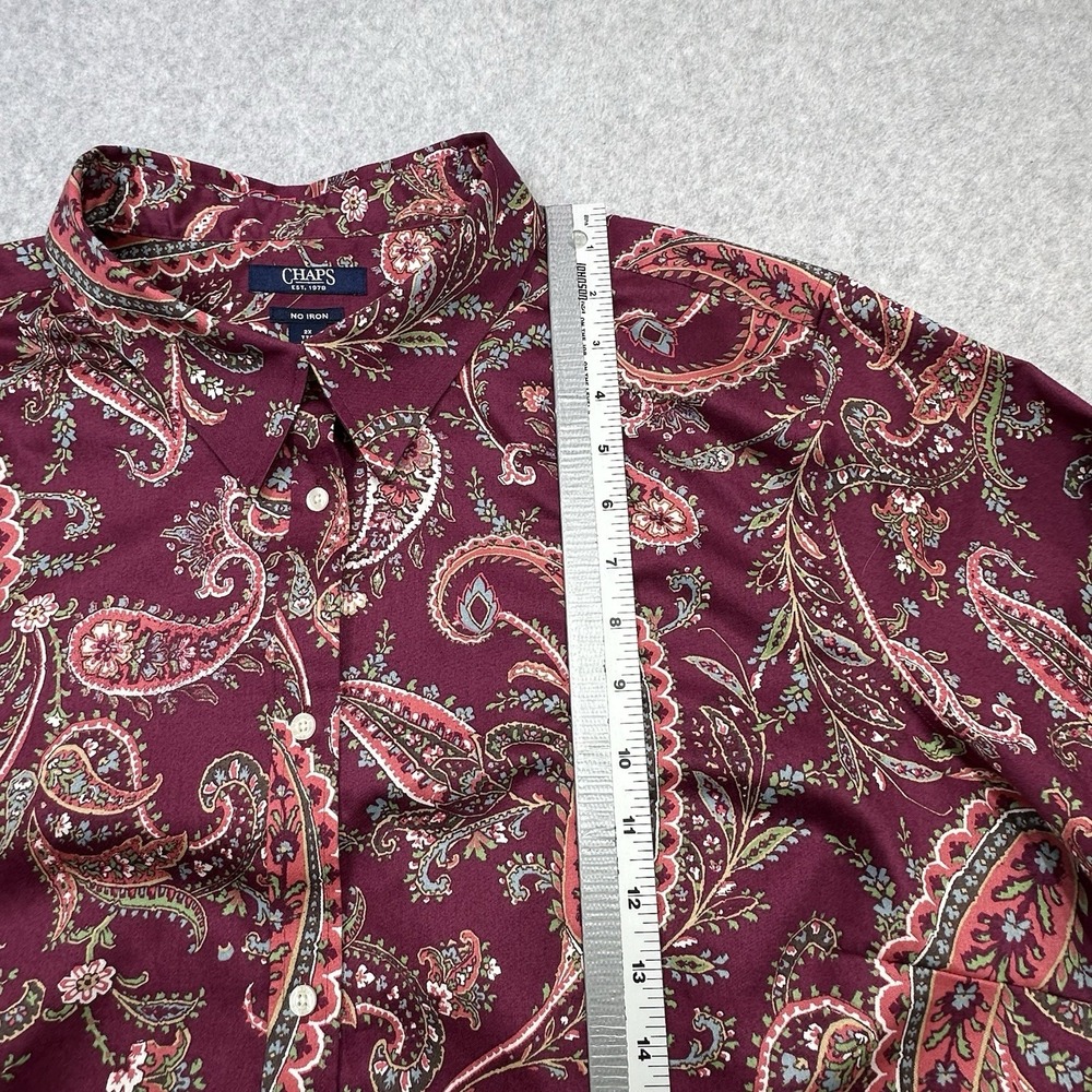 Chaps No Iron Shirt Plus 2X Burgundy Paisley Print Button Down Long Sleeve - Picture 6 of 12